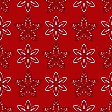 Çiçek sorunsuz arka plan. Kırmızı siyah ve beyaz çiçek deseni. Duvar kağıtları ve tekstil tasarımı için