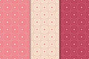 Kiraz kırmızısı geometrik süsler. Web, Tekstil ve duvar kağıtları için dikey Dikişsiz desen seti