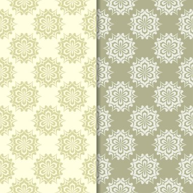 Zeytin yeşili çiçek süs arka planlar. Tekstil ve duvar kağıtları için dikişsiz desen seti