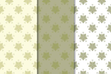 Zeytin yeşili kümesi çiçek süsler. Tekstil ve duvar kağıtları için dikişsiz desen