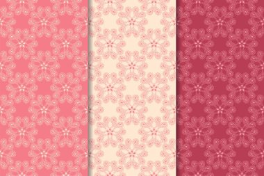 Kırmızı çiçekli süsler kümesi. Kiraz pembe dikey Dikişsiz desen. Duvar kağıdı arka plan