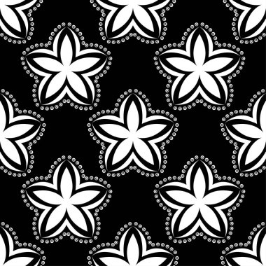 Siyah arka plan üzerine beyaz çiçek süsleme. Tekstil ve duvar kağıtları için seamless modeli