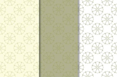 Zeytin yeşili ve beyaz çiçek arka planlar. Tekstil ve duvar kağıtları için dikişsiz desen seti