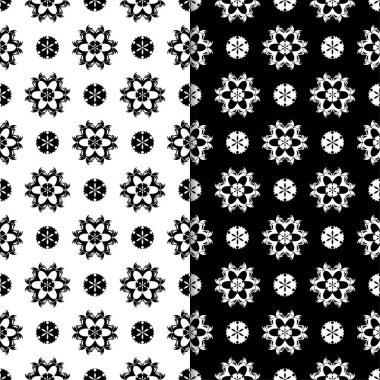 Siyah ve beyaz çiçek arka planlar. Tekstil ve duvar kağıtları için dikişsiz desen seti