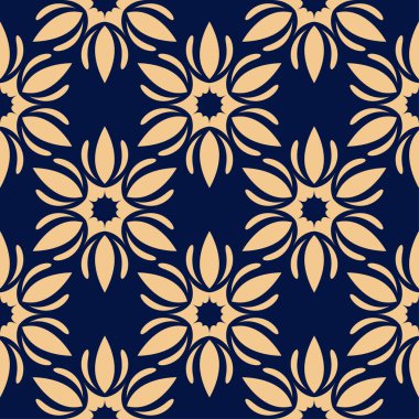 Koyu mavi zemin üzerine altın çiçek öğe. Tekstil ve duvar kağıtları için seamless modeli