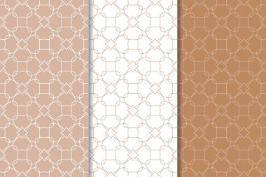 Kahverengi ve beyaz geometrik süsler. Web, Tekstil ve duvar kağıtları için dikişsiz desen seti