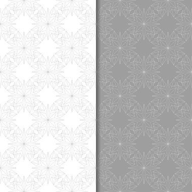 Beyaz ve gri çiçek arka planlar. Tekstil ve duvar kağıtları için dikişsiz desen seti