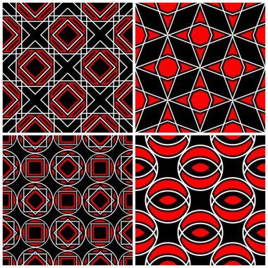 Sorunsuz siyah beyaz ve kırmızı desenler. Klasik geometrik arka plan duvar kağıtları ve tekstil
