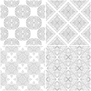 Geometrik desenler. Işık gri ve beyaz sorunsuz arka planlar kümesi. Vektör çizim