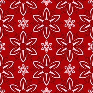 Çiçek seamless modeli. Duvar kağıtları ve Tekstil için kırmızı zemin üzerine siyah ve beyaz tasarım