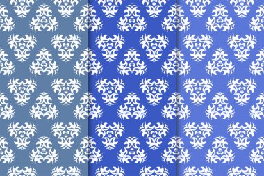 Mavi çiçekli süsler. Duvar kağıtları ve kumaşlar için dikey Dikişsiz desen seti