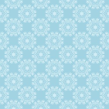 Mavi zemin üzerine beyaz çiçek desenli. Tekstil ve duvar kağıtları için sorunsuz süsleme