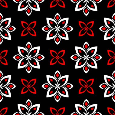 Siyah kırmızı ve beyaz çiçek öğeleri. Sorunsuz arka plan duvar kağıtları için