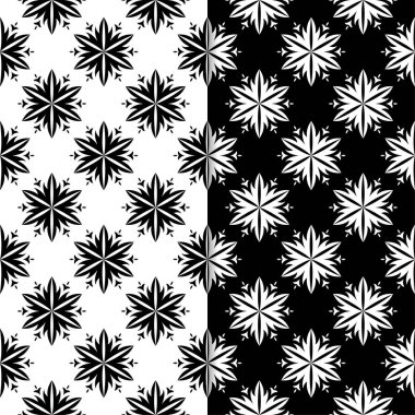 Siyah ve beyaz çiçek arka planlar. Tekstil ve duvar kağıtları için dikişsiz desen seti