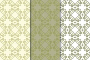 Zeytin yeşili kümesi çiçek süsler. Tekstil ve duvar kağıtları için dikişsiz desen