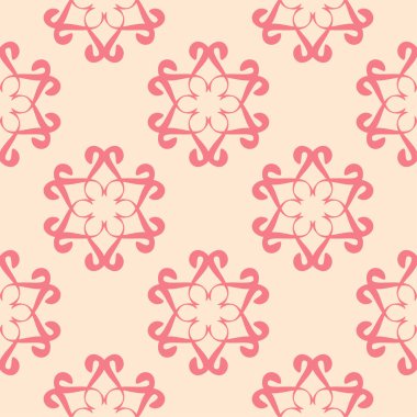 Bej renkli arka plan üzerinde kırmızı çiçekli süs. Tekstil ve duvar kağıtları için seamless modeli