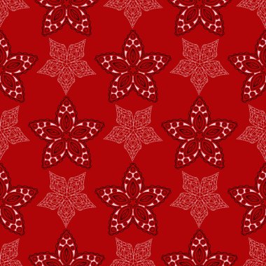 Çiçek sorunsuz arka plan. Kırmızı siyah ve beyaz çiçek deseni. Duvar kağıtları ve tekstil tasarımı için