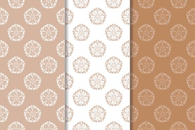 Kahverengi çiçek süsler. Tekstil ve duvar kağıtları için dikey Dikişsiz desen seti