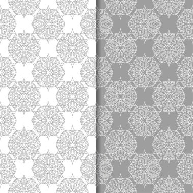 Beyaz ve gri çiçek arka planlar. Tekstil ve duvar kağıtları için dikişsiz desen seti
