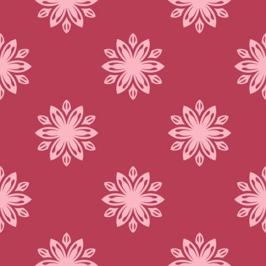 Kırmızı zemin üzerine çiçek süsleme. Tekstil ve duvar kağıtları için seamless modeli