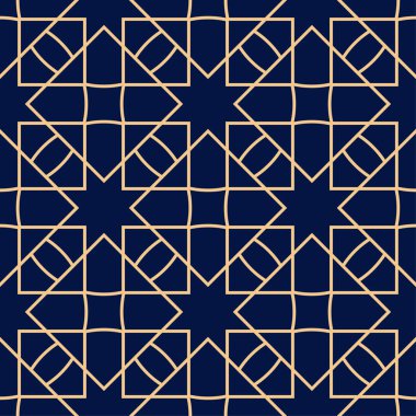 Mavi zemin üzerine altın geometrik süsleme. Web, Tekstil ve duvar kağıtları için seamless modeli