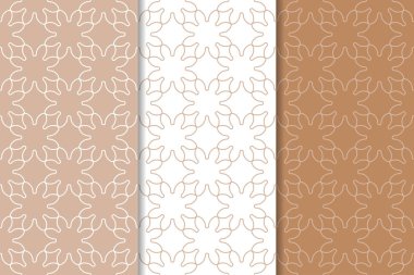 Geometrik süsler kümesi. Kahverengi ve beyaz Dikişsiz desen web, Tekstil ve duvar kağıtları için