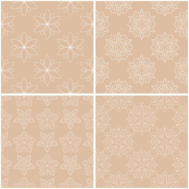Çiçek desenleri. Sorunsuz arka plan bej ve beyaz dizi. Vektör çizim