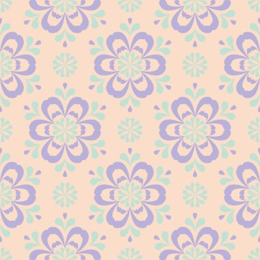 Sorunsuz çiçek desenli. Duvar kağıtları, Tekstil ve kumaş için bej mor ve mavi arka plan