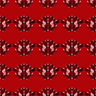 Çiçek seamless modeli. Duvar kağıtları ve Tekstil için kırmızı zemin üzerine siyah ve beyaz tasarım
