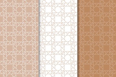 Kahverengi ve beyaz geometrik süsler. Web, Tekstil ve duvar kağıtları için dikişsiz desen seti