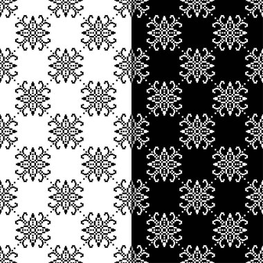 Siyah ve beyaz çiçekli süsler. Tekstil ve duvar kağıtları için sorunsuz arka planlar kümesi