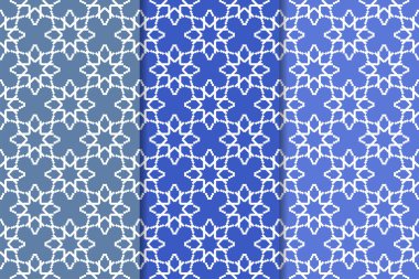 Geometrik süsler kümesi. Web, Tekstil ve duvar kağıtları için mavi dikey Dikişsiz desen