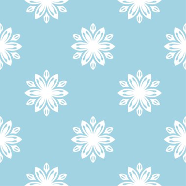 Mavi zemin üzerine beyaz çiçek süsleme. Tekstil ve duvar kağıtları için seamless modeli