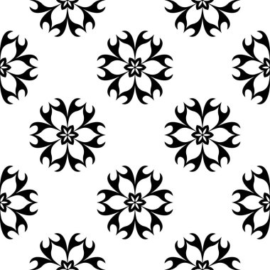 Siyah ve beyaz çiçek süsleme. Tekstil ve duvar kağıtları için seamless modeli