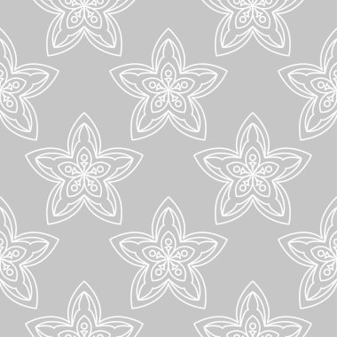 Gri arka plan üzerinde beyaz çiçek süsleme. Tekstil ve duvar kağıtları için seamless modeli