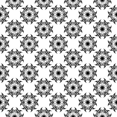 Kesintisiz beyaz zemin üzerine siyah çiçek süsleme. Tekstil ve duvar kağıtları için seamless modeli