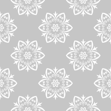 Gri ve beyaz çiçek süsleme. Tekstil ve duvar kağıtları için seamless modeli