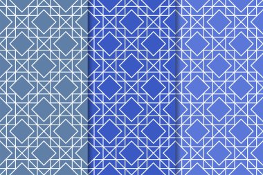 Web, Tekstil ve duvar kağıtları için dikey Dikişsiz desen mavi geometrik dizi