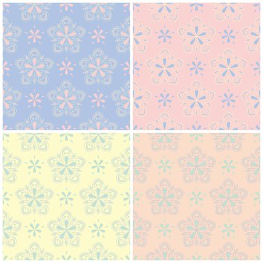 Soluk renkli kesintisiz arka plan duvar kağıtları, Tekstil ve kumaş çiçek desenleri ile set