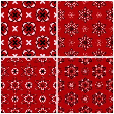 Kırmızı sorunsuz arka plan duvar kağıtları, Tekstil ve kumaş için siyah ve beyaz çiçek desenleri ile