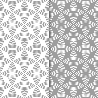 Gri ve beyaz geometrik süsler. Web, Tekstil ve duvar kağıtları için dikişsiz desen seti