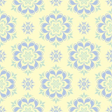 Çiçek seamless modeli. Bej renkli arka plan duvar kağıtları, Tekstil ve kumaş için mavi ve yeşil ışık çiçek öğeleri ile