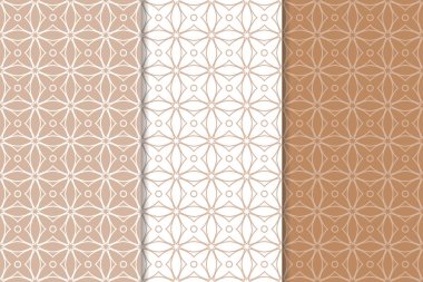Kahverengi ve beyaz geometrik süsler. Web, Tekstil ve duvar kağıtları için dikişsiz desen seti