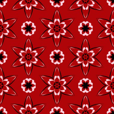 Kırmızı zemin üzerine çiçek seamless modeli. Arka plan duvar kağıtları, Tekstil ve kumaş için