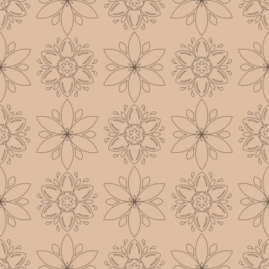 Bej renkli arka plan üzerinde kahverengi çiçek tasarım. Tekstil ve duvar kağıtları için seamless modeli