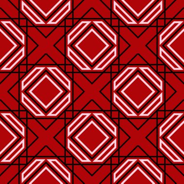 Siyah ve beyaz geometrik seamless modeli. Kırmızı zemin üzerine. Duvar kağıtları ve tekstil tasarım