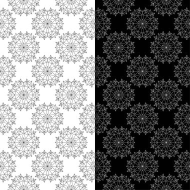 Siyah ve beyaz çiçek arka planlar. Tekstil ve duvar kağıtları için dikişsiz desen seti