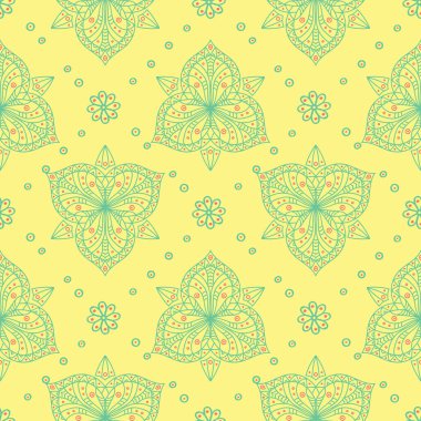 Sarı çiçek seamless modeli. Renkli arka plan duvar kağıtları, Tekstil ve kumaş için pembe ve yeşil çiçek tasarım ile