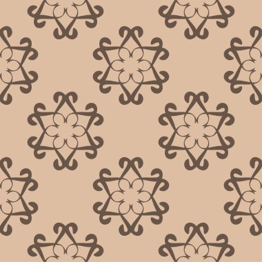 Bej renkli arka plan üzerinde kahverengi çiçek süsleme. Tekstil ve duvar kağıtları için seamless modeli