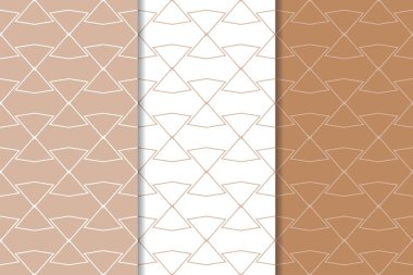Kahverengi ve beyaz geometrik süsler. Web, Tekstil ve duvar kağıtları için dikişsiz desen seti